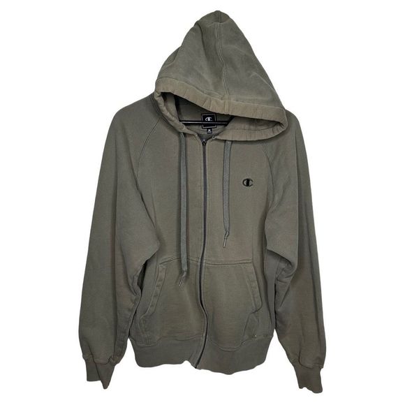 Vintage Champion Zip Up Sun Faded Hoodie Olive Green Medium - Picture 1 of 5